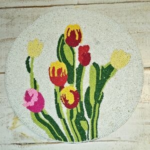 Floral Beaded Round Placemat Set Of Two